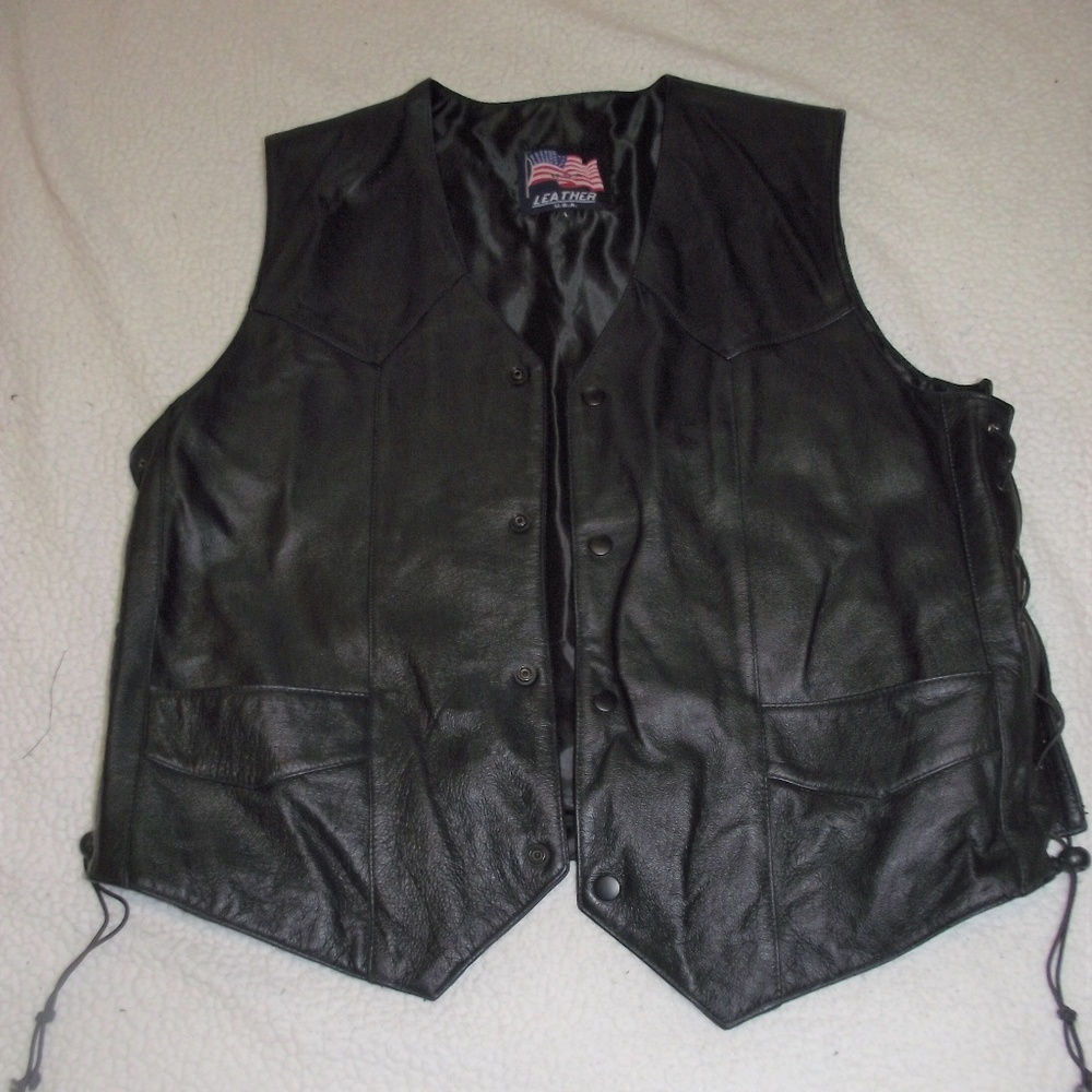 USA made Black Leather Vest